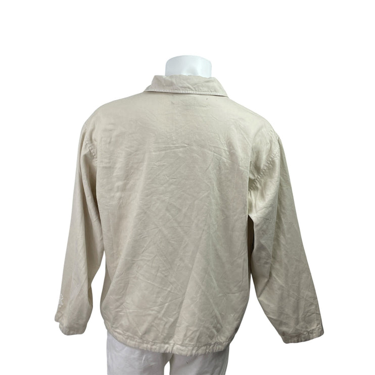 Kith Men's Beige Cream Long Sleeve Tie Hem Collared Polo Sweatshirt Top Size L