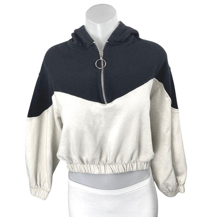 Zara Women's Black White Colorblock Hoodie Hooded Cropped Sweatshirt Top Size S