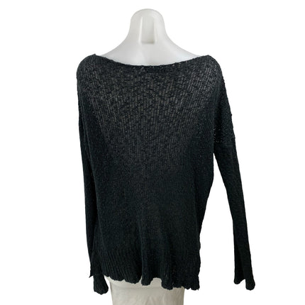 Brandy Melville Women's Black Knit Long Sleeve Deep V Neck Sweater Top Size OS