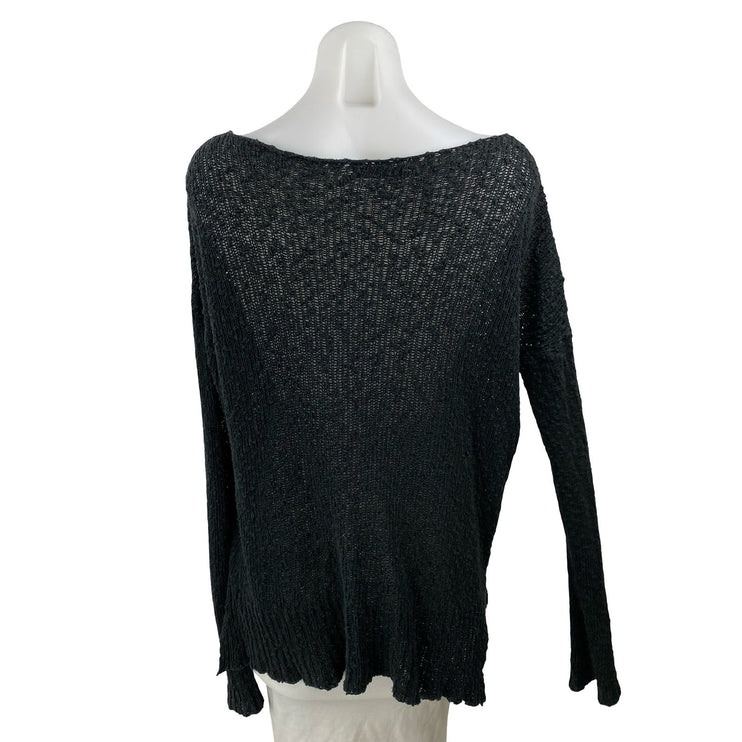 Brandy Melville Women's Black Knit Long Sleeve Deep V Neck Sweater Top Size OS