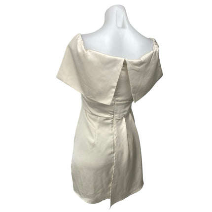 Lulus Always Celebrating Ivory Silk Satin Off The Shoulder Sheath Mini Dress S
