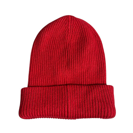 Calvin Klein Women's Red Wool Ribbed Knit Cuffed Logo Winter Beanie Hat OS