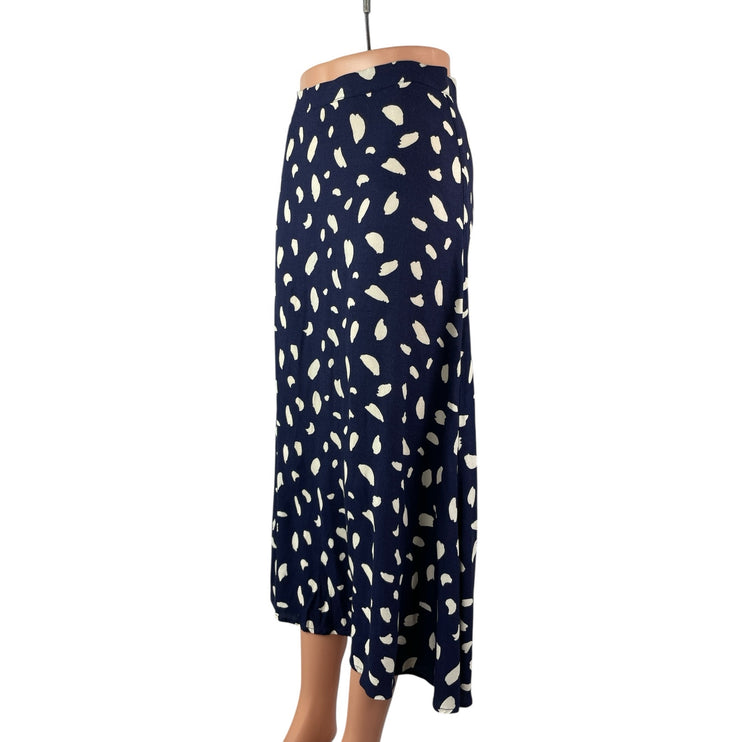 Reformation Bea Women's Navy Blue Abstract Print Slit Flowy Midi A-Line Skirt 4