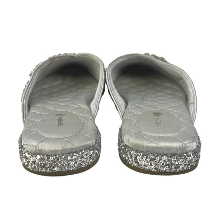 Birdies The Swan Silver Jeweled Rhinestone Sparkle Slip On Slide Sandals Size 9