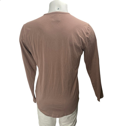 CUTS Men's Brown Curve-Hem Long Sleeve Crew Neck Basic T Shirt Tee Top Size L