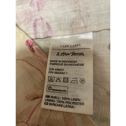 & Other Stories 100% Linen Floral Short Puff Sleeve Slit A Line Midi Dress Sz 6