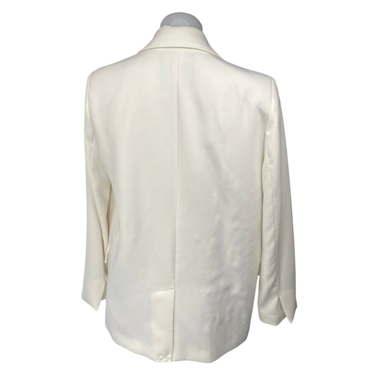 Zara Women's White Double Breasted Notch Collar Long Sleeve Blazer Coat Jacket M