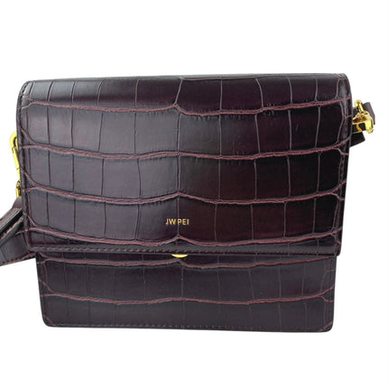 JW Pei Mini Flap Burgundy Red Croc Faux Leather Vegan Crossbody Bag Handbag