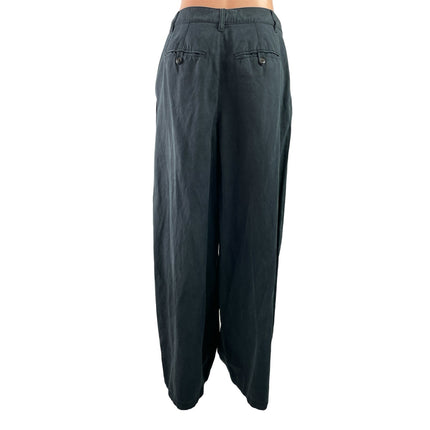 Madewell Womens Black Linen Blend Pleated Wide Leg Baggy Trousers Pants Size 10T
