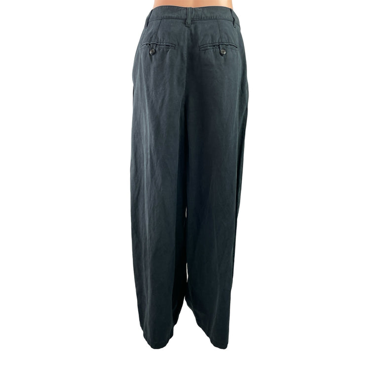Madewell Womens Black Linen Blend Pleated Wide Leg Baggy Trousers Pants Size 10T
