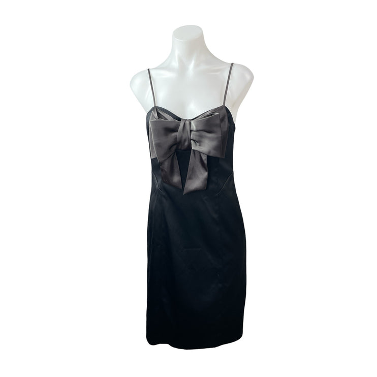 NW Nightway Black Bow Sleeveless Sweetheart Cami Camisole Mini Slip Dress Sz 4