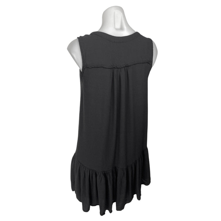 J.Crew Black Sleeveless Ruffle Hem Split V-Neck Mini A-Line Shift Dress Size XS