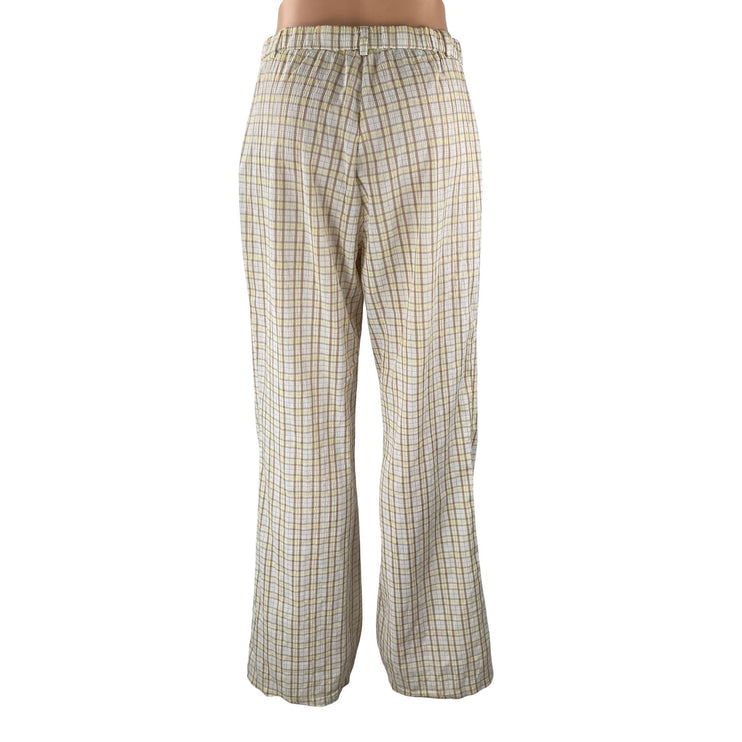 Adika Women's Beige Plaid High Rise Wide Leg Baggy Pleated Trousers Pants Size M