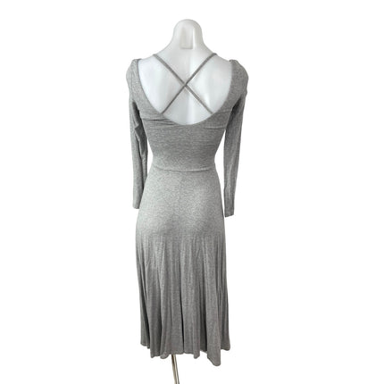 H&M Gray Heather Long Sleeve Scoop Neck Pleated Fit & Flare Midi Dress Size 2