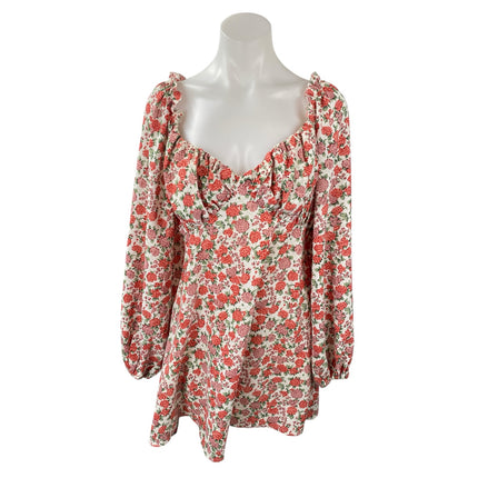 Missguided Multicolor Floral Ruffle V Neck Babydoll Swing A Line Mini Dress Sz 8