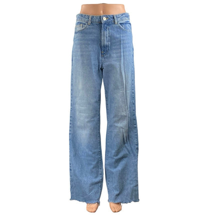 Zara Women's Blue High Waisted Medium Wash Wide Leg Baggy Denim Jeans Size 6