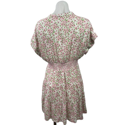 Alice + Olivia Keela Pink Floral V Neck Smocked Short Sleeve A Line Mini Dress 8