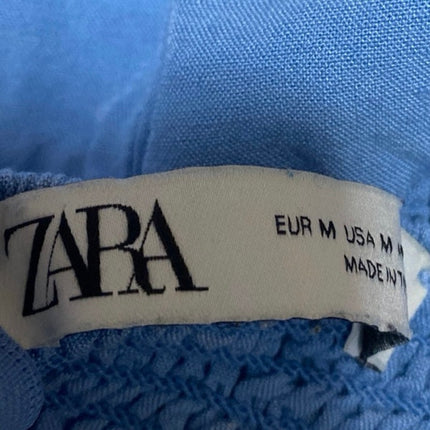 Zara Blue Linen Sleeveless Knot Smocked Cami Camisole Tank Romper Shorts Size M