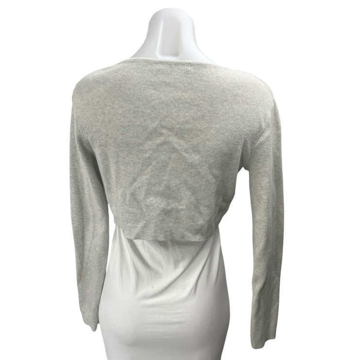 Brandy Melville Gray Rib Knit Button Long Sleeve Crop Cardigan Sweater Top Sz S