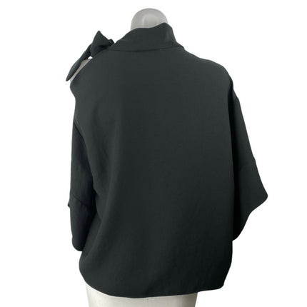 IRO Women Black Cutout Tie Neck Bow Relaxed Long Sleeve Poncho Blouse Top Size 6