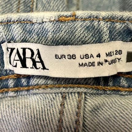 Zara Women's Blue High Waist Frayed Split Hem Flared Bootcut Denim Jeans Pants 4