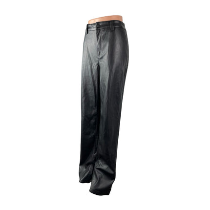 Asos Women's Black Faux Leather High Rise Straight Leg Long Trousers Pants Sz 8
