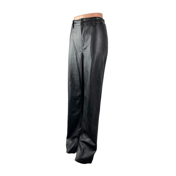 Asos Women's Black Faux Leather High Rise Straight Leg Long Trousers Pants Sz 8