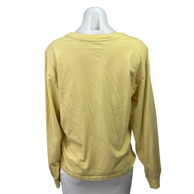 Vans Women's Yellow Long Sleeve Crew Flower Embroidered T Shirt Tee top Size M