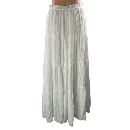 Princess Polly White High Waisted Ruffle Boho Tiered A Line Maxi Skirt Size 10