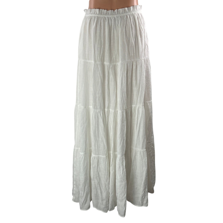 Princess Polly White High Waisted Ruffle Boho Tiered A Line Maxi Skirt Size 10