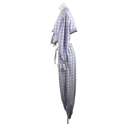 Out From Under Charlotte Bow Purple Chekered Plaid Blouse & Trouser Pants Set S