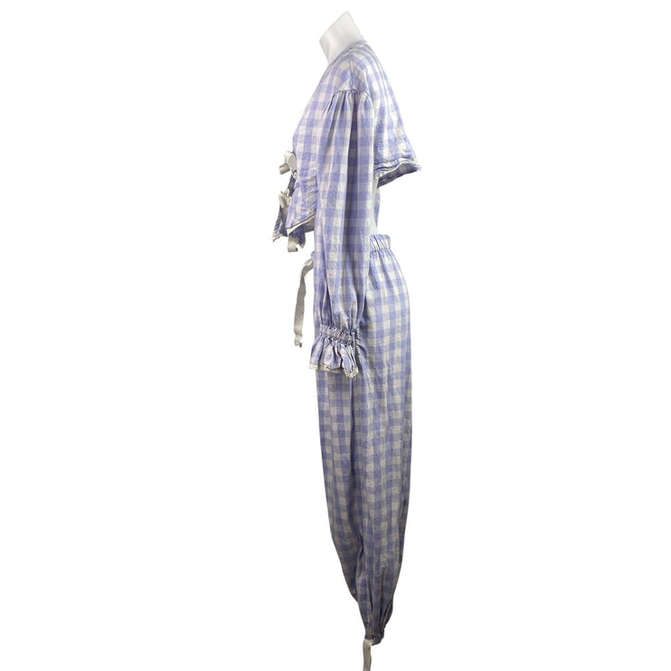 Out From Under Charlotte Bow Purple Chekered Plaid Blouse & Trouser Pants Set S