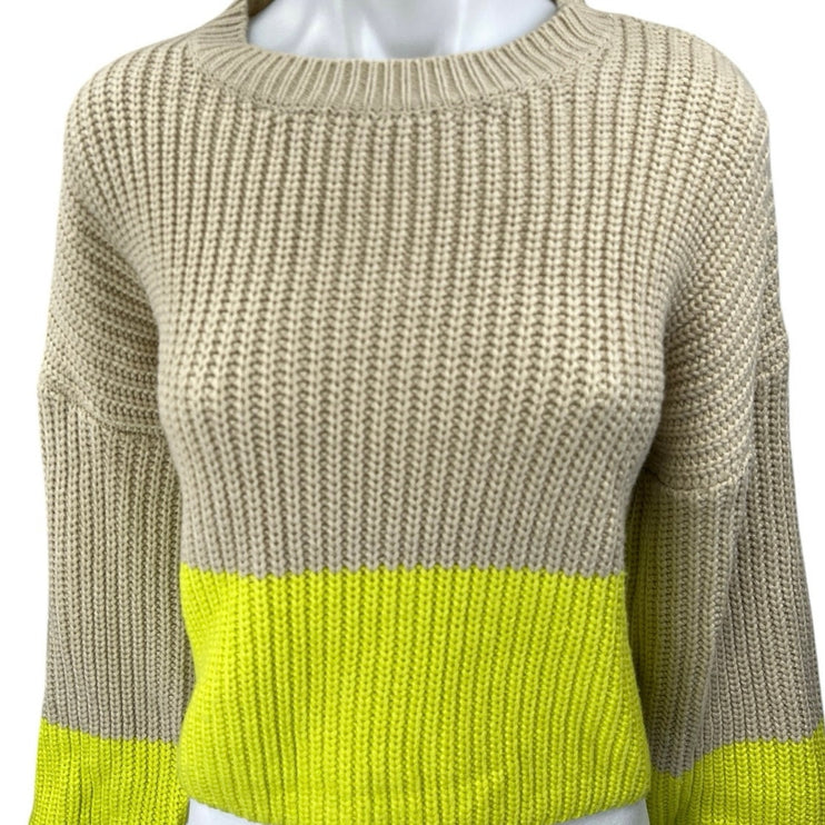 Lush Beige Tan Green Knit Colorblock Oversized Pullover Sweater Top Size S