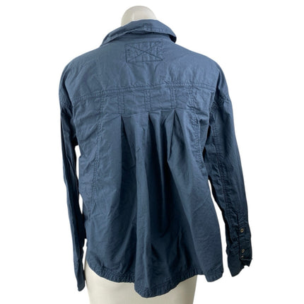 Free People Women's Navy Blue Cotton Long Sleeve Button Down Shirt Top Size S