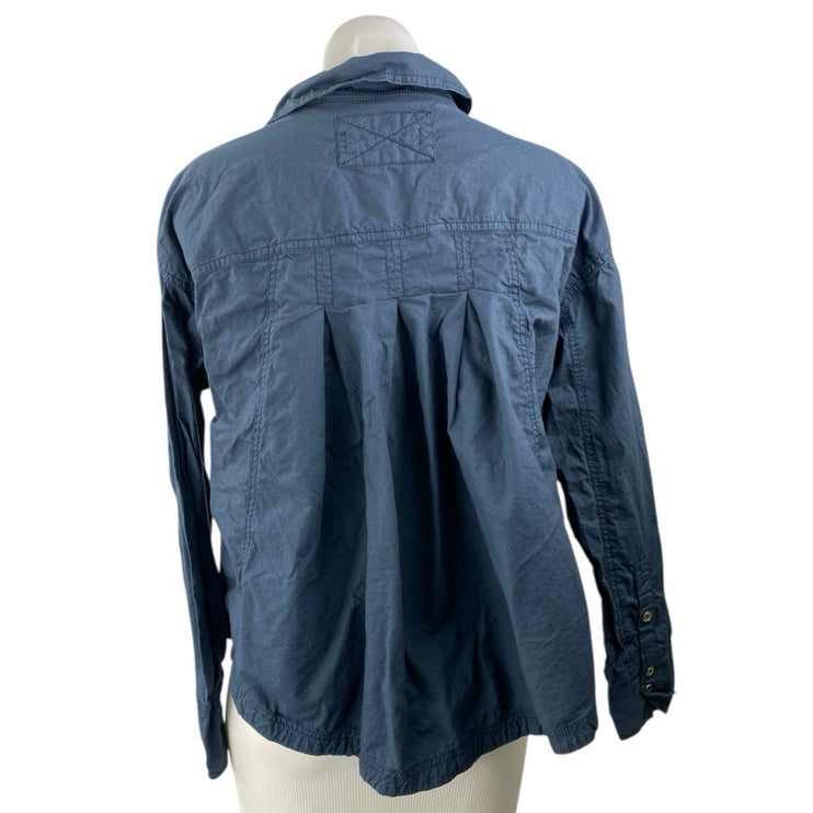 Free People Women's Navy Blue Cotton Long Sleeve Button Down Shirt Top Size S