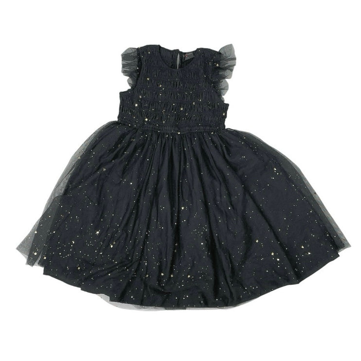 J.Crew Girls Black Gold Metallic Foil Star Flutter Sleeve Tulle Dress Size 8