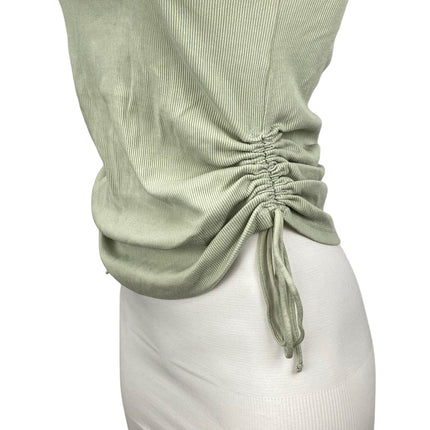 Anthropologie Maeve Green Ribbed Knit Ruched Short Sleeve T Shirt Tee Top Size S
