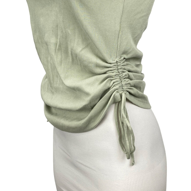 Anthropologie Maeve Green Ribbed Knit Ruched Short Sleeve T Shirt Tee Top Size S