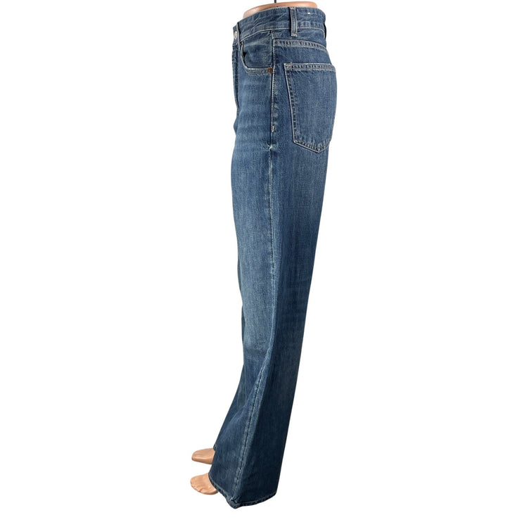 Zara Womens Blue High Rise Medium Wash Relaxed Wide Leg Denim Jeans Pants Size 4