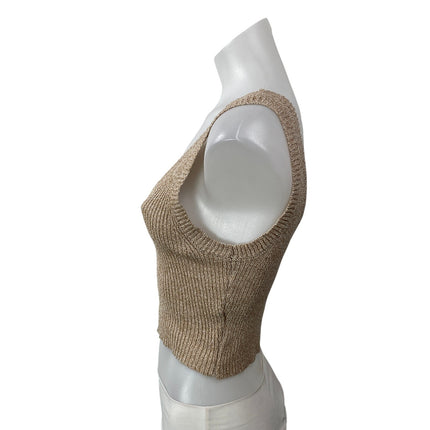 Olivaceous Womens Brown Sleeveless Metallic Ribbed Knit Camisole Crop Tank Top M