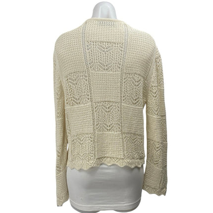 Zara Cream Beige Open Knit Long Sleeve Button Down Cardigan Sweater Top Size S