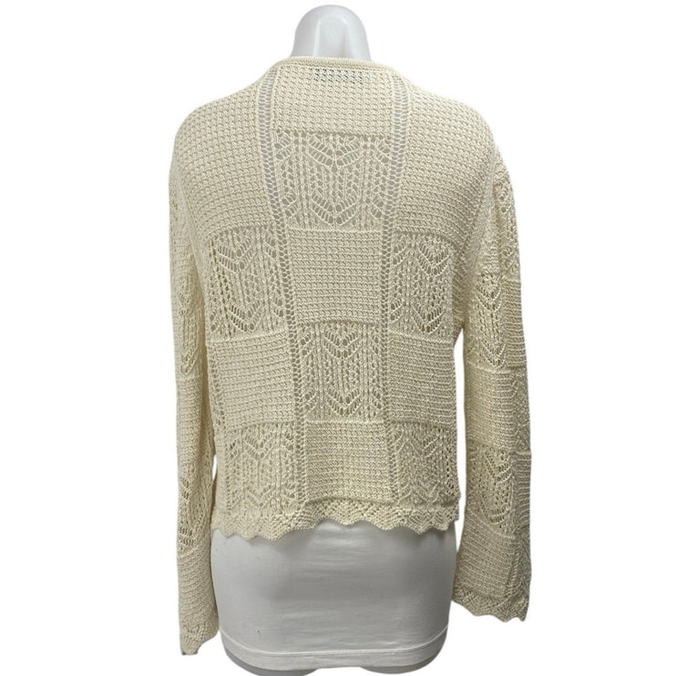 Zara Cream Beige Open Knit Long Sleeve Button Down Cardigan Sweater Top Size S