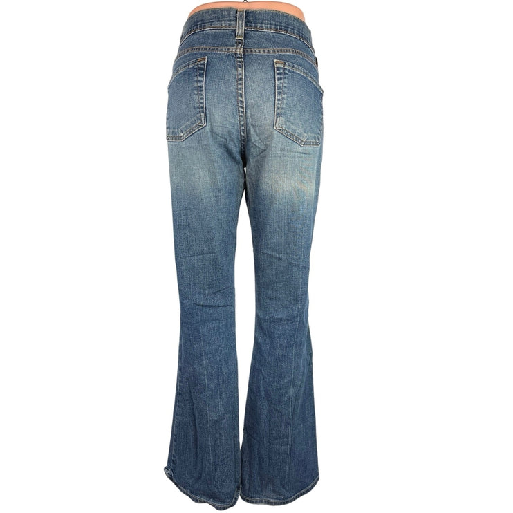 Old Navy Blue Medium Wash Faded Mid Rise Denim Ankle Flare Jeans Size 8