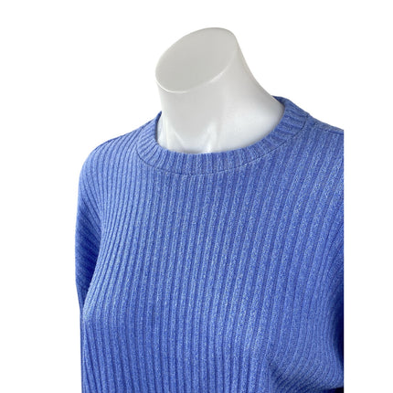 Aritzia Wilfred Free Women Blue Ribbed Knit Long Sleeve Cropped Sweater Top Sz S