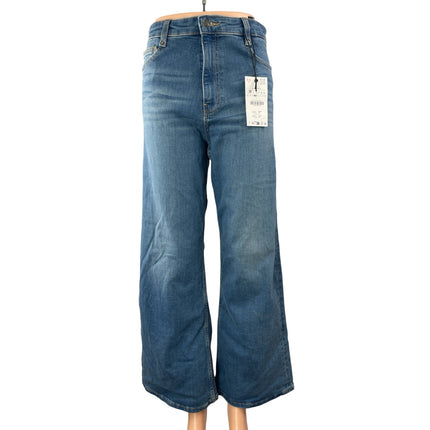 NEW Zara Blue High Rise Cropped Baggy Trouser Wide Leg Denim Jeans Pants Size 6