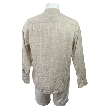 Dan John Men's Beige Linen Striped Long Sleeve Mock Neck Button Down Shirt XXL