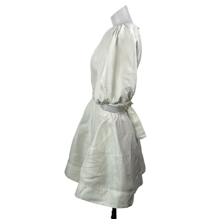 Aje Psychedelia White Silk Linen Balloon Sleeve Cutout Fit & Flare Mini Dress 6