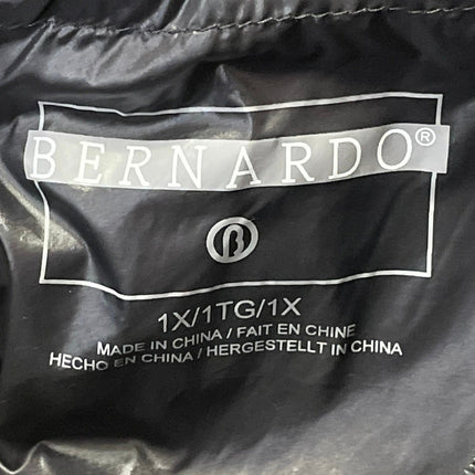 Bernardo Black Long Sleeves Front Zip Quilted Hooded Puffer Coat Jacket Size 1X