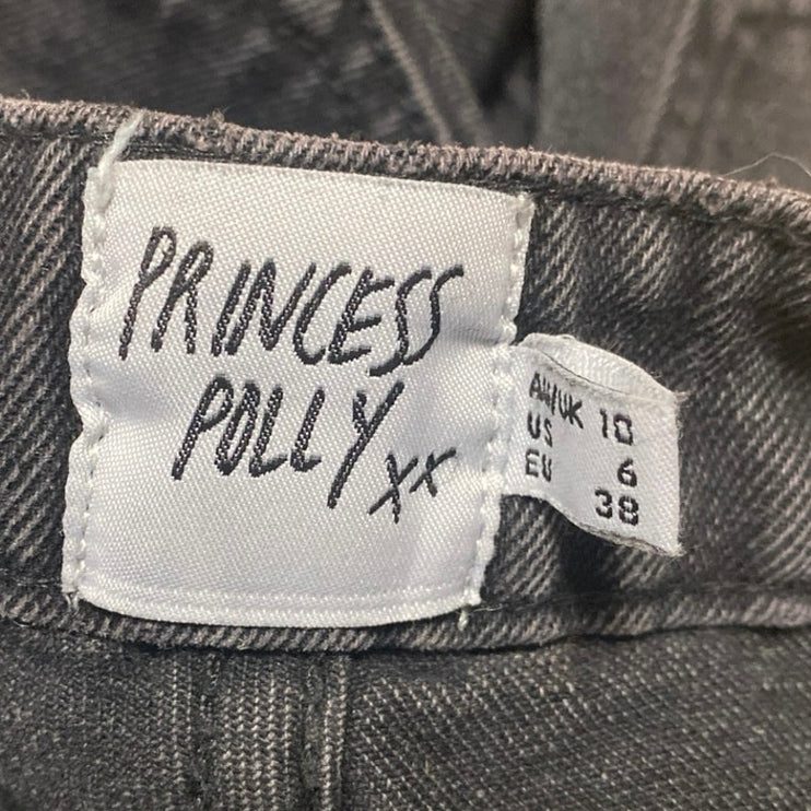 Princess Polly Women's Black Straight High Waist Distressed Denim Jeans Pants 6