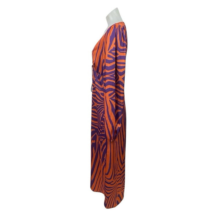 AFRM Portia Coral Zebra Animal Print Long Sleeve Plunge Tie Maxi Dress Size M
